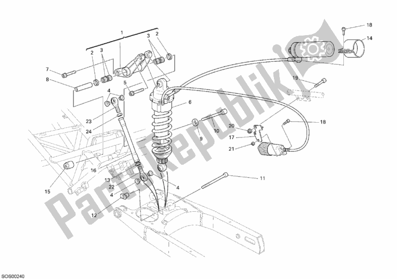All parts for the Rear Shock Absorber of the Ducati Sport ST3 S ABS USA 1000 2007